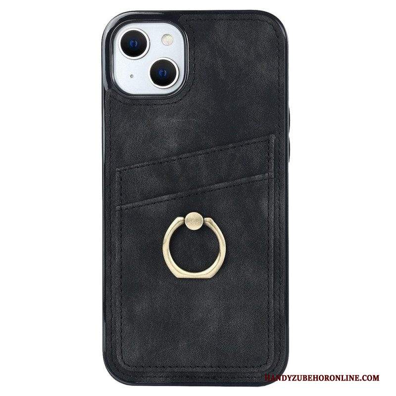 Cover iPhone 14 Staffa Ad Anello Vintage E Portacarte