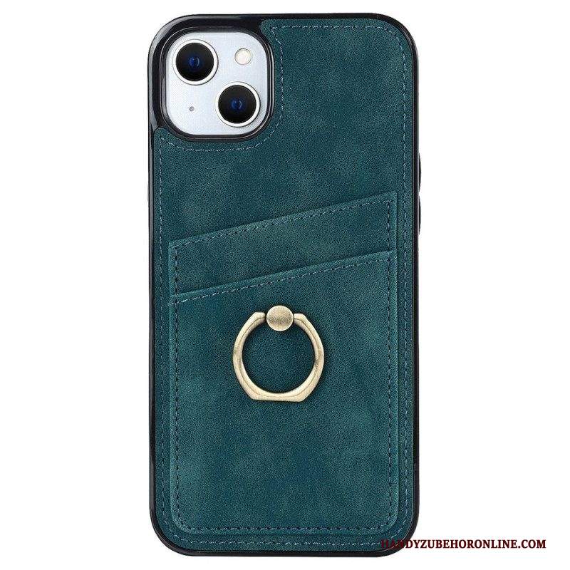 Cover iPhone 14 Staffa Ad Anello Vintage E Portacarte