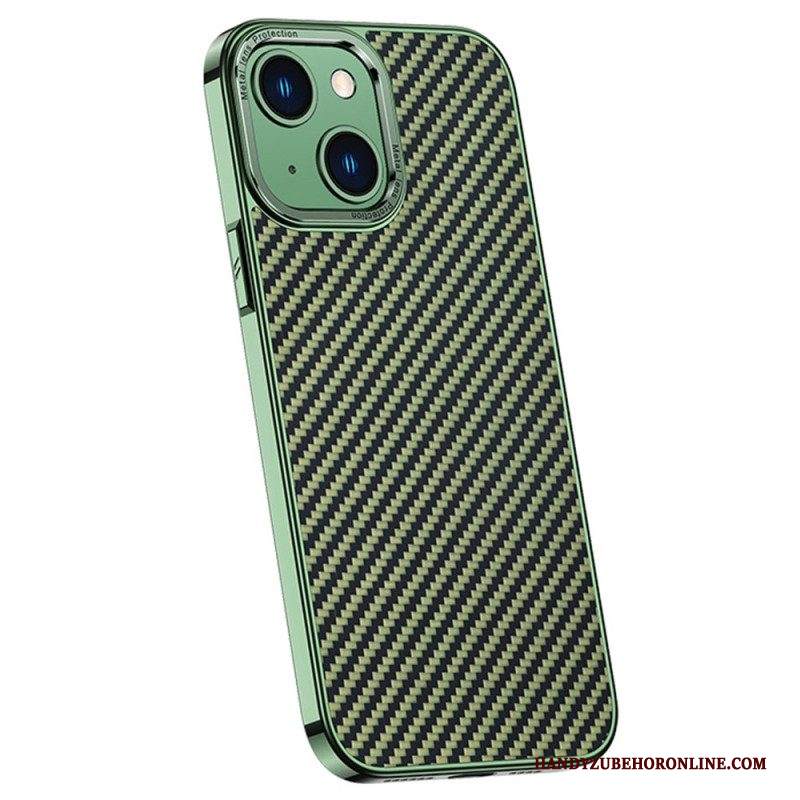 Cover iPhone 14 Trama In Fibra Di Carbonio In Finta Pelle