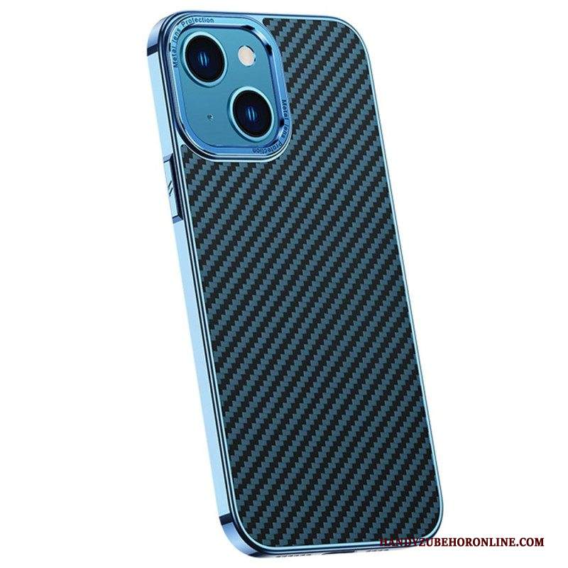 Cover iPhone 14 Trama In Fibra Di Carbonio In Finta Pelle