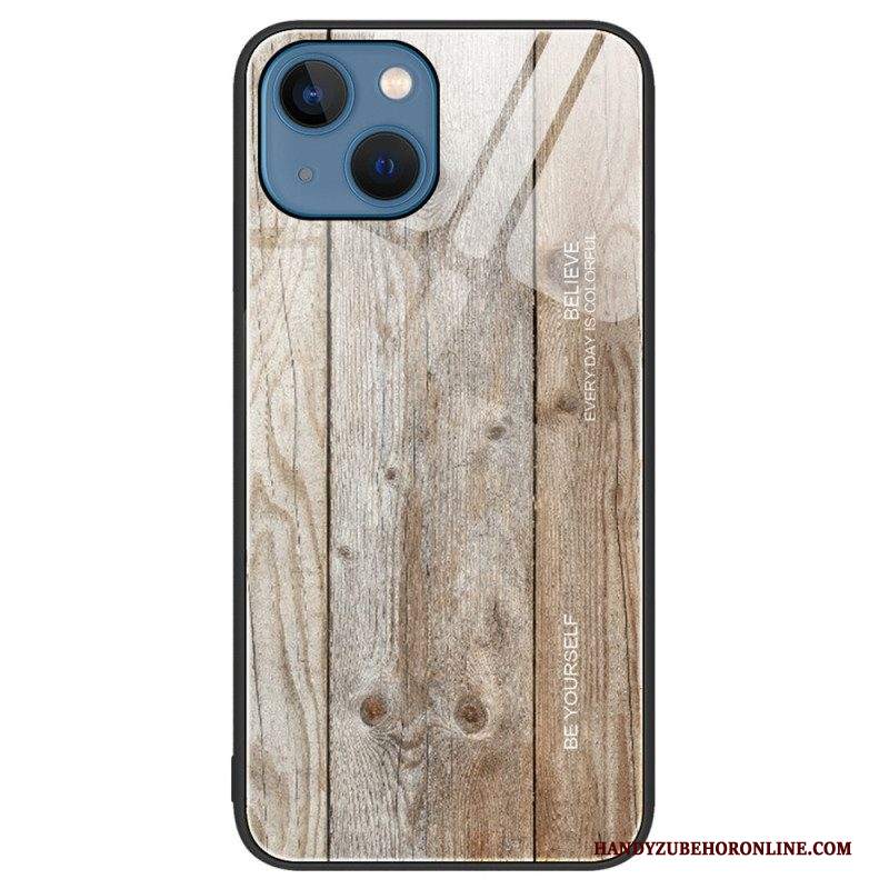 Cover iPhone 15 Plus Design In Legno E Vetro Temperato