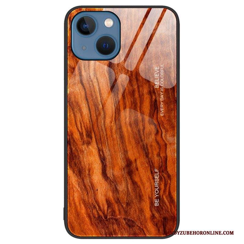 Cover iPhone 15 Plus Design In Legno E Vetro Temperato