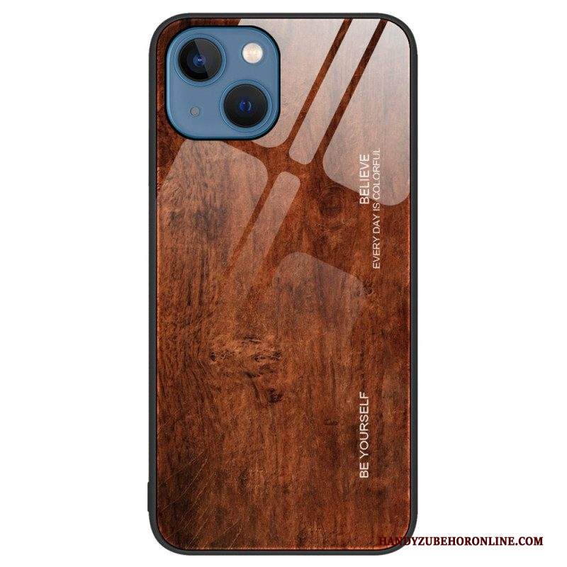 Cover iPhone 15 Plus Design In Legno E Vetro Temperato