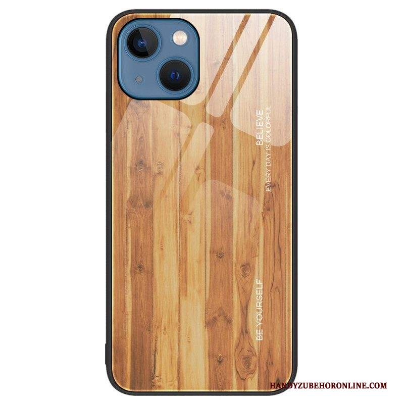 Cover iPhone 15 Plus Design In Legno E Vetro Temperato