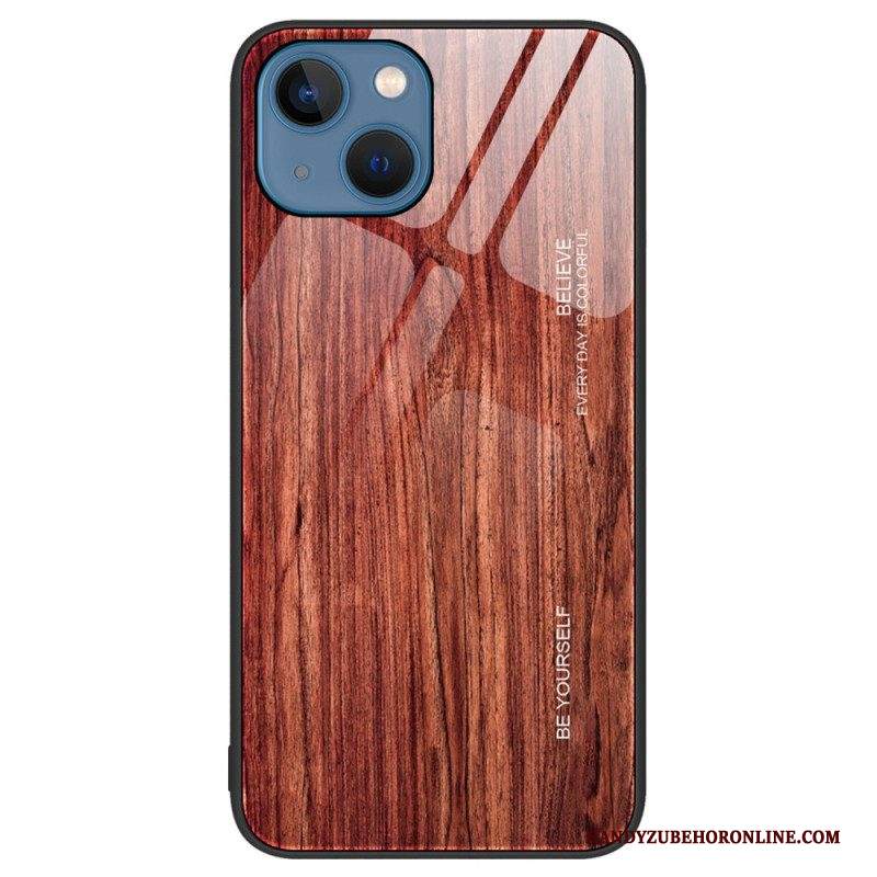 Cover iPhone 15 Plus Design In Legno E Vetro Temperato