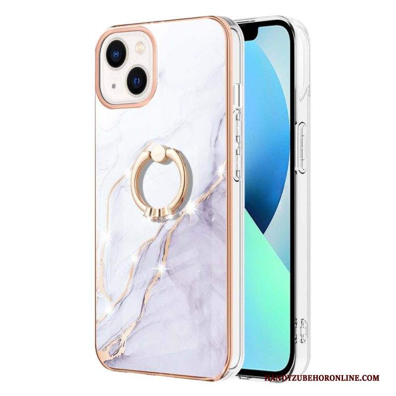 Cover iPhone 15 Plus Stile Marmo Con Anello Di Supporto