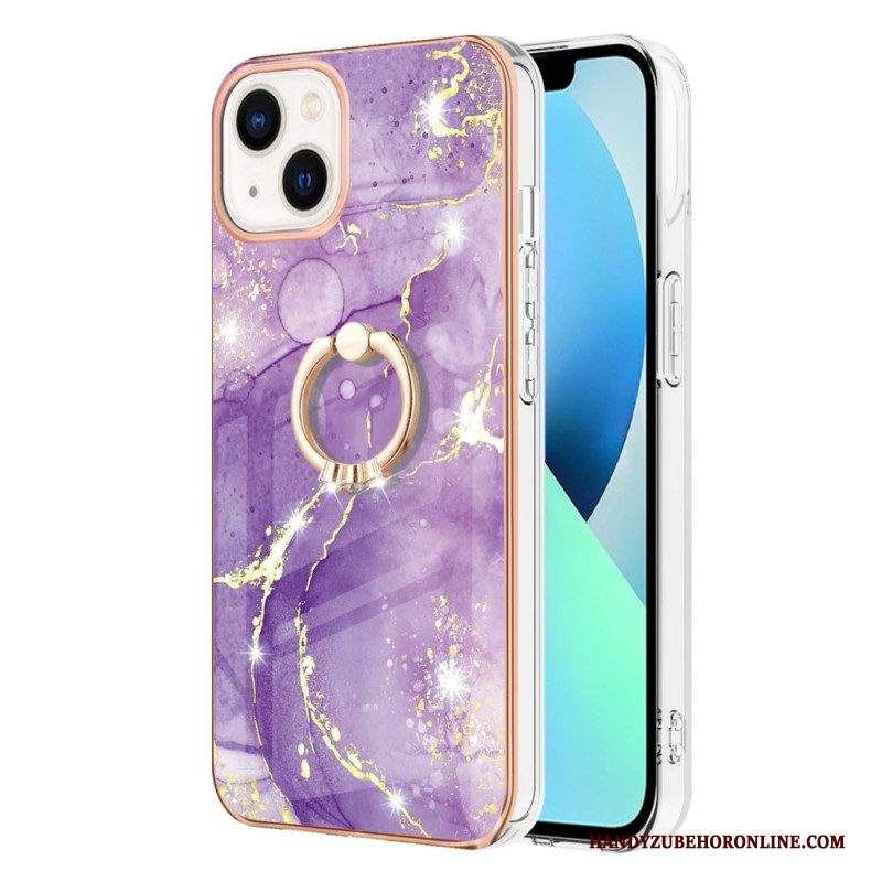 Cover iPhone 15 Plus Stile Marmo Con Anello Di Supporto