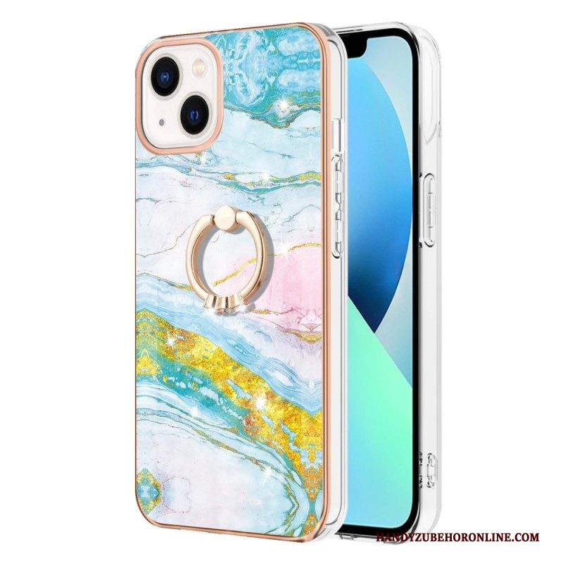 Cover iPhone 15 Plus Stile Marmo Con Anello Di Supporto