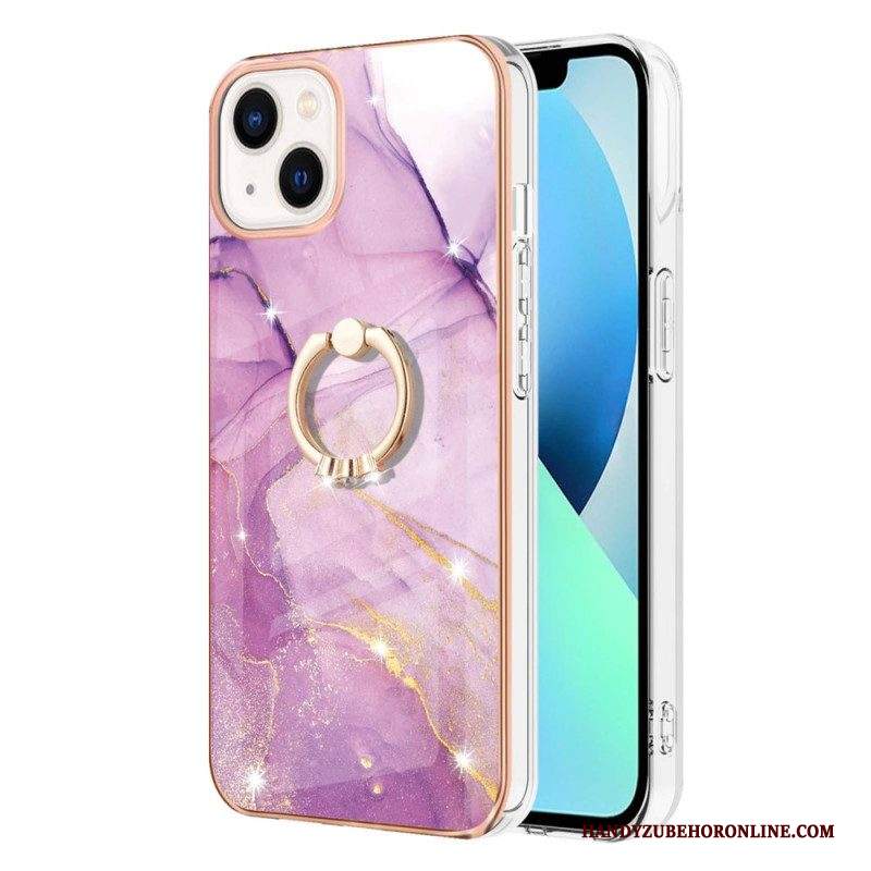 Cover iPhone 15 Plus Stile Marmo Con Anello Di Supporto