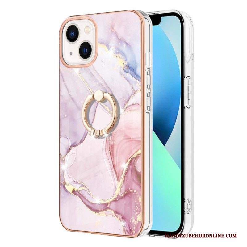 Cover iPhone 15 Plus Stile Marmo Con Anello Di Supporto