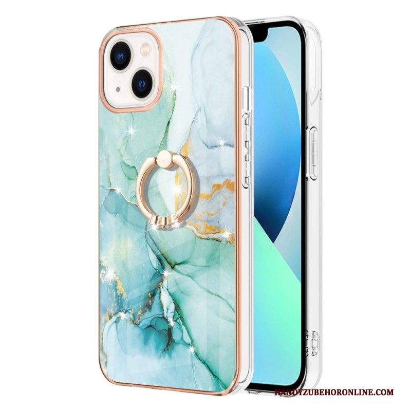 Cover iPhone 15 Plus Stile Marmo Con Anello Di Supporto