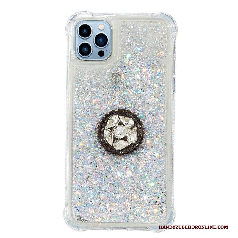 Cover iPhone 15 Pro Max Paillettes Con Anello Di Supporto