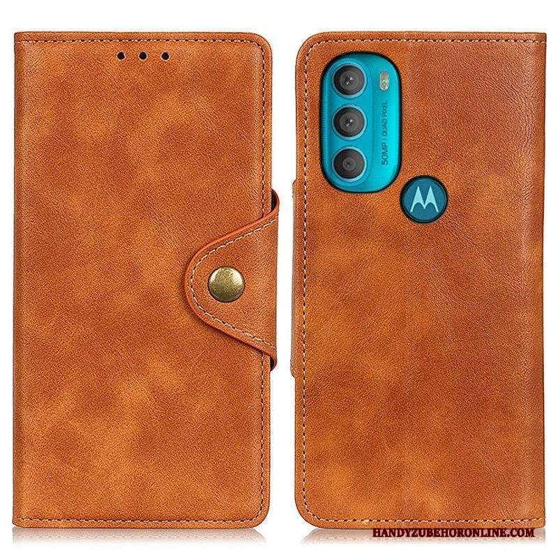 Custodia A Portafoglio Moto G71 5G Ecopelle Vintage E Bottone