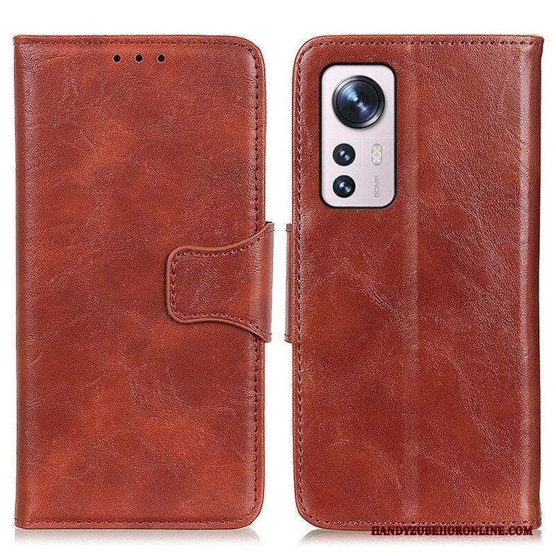 Custodia A Portafoglio Xiaomi 12 Pro Chiusura Reversibile In Pelle Crosta