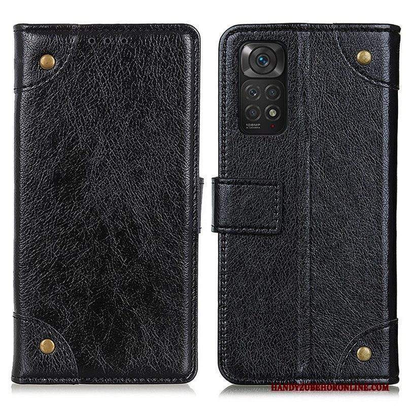 Custodia A Portafoglio Xiaomi Redmi Note 11 / 11S Rivetti Vintage In Pelle Nappa Stile