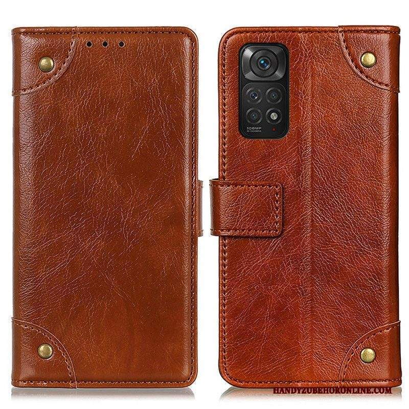 Custodia A Portafoglio Xiaomi Redmi Note 11 / 11S Rivetti Vintage In Pelle Nappa Stile