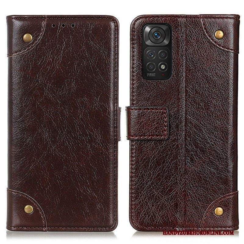 Custodia A Portafoglio Xiaomi Redmi Note 11 / 11S Rivetti Vintage In Pelle Nappa Stile