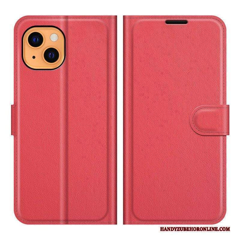 Custodia A Portafoglio iPhone 13 Mini Classico Effetto Pelle Litchi