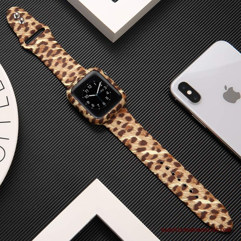 Custodia Apple Watch Series 2 Silicone Marchio Di Tendenza Leopardate, Cover Apple Watch Series 2 Protezione Stampa Cachi