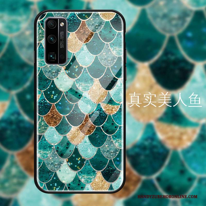 Custodia Honor 30 Pro Moda Specchio Mermaid, Cover Honor 30 Pro Protezione Vetro Verde