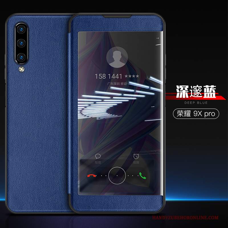 Custodia Honor 9x Pro Creativo Tempra Pellicola Protettiva, Cover Honor 9x Pro Pelle Blu Semplici