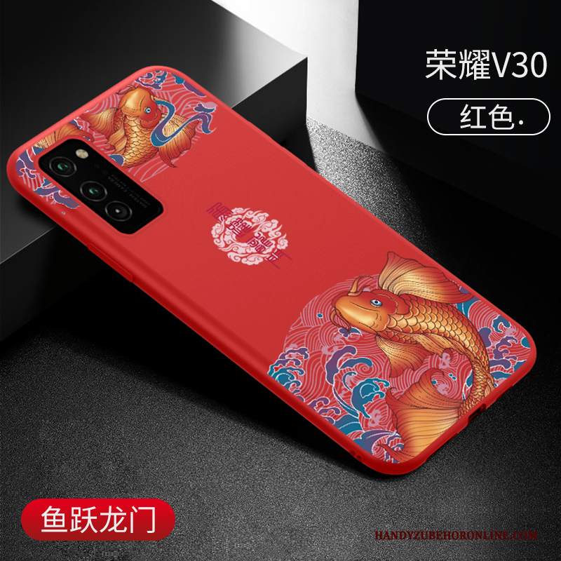 Custodia Honor View30 Goffratura Net Red Marchio Di Tendenza, Cover Honor View30 Silicone Nero Nuovo