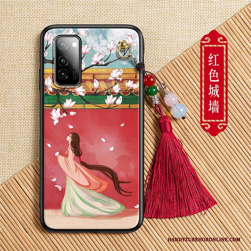 Custodia Honor View30 Moda Telefono Rosso, Cover Honor View30 Nappa Stile Cinese