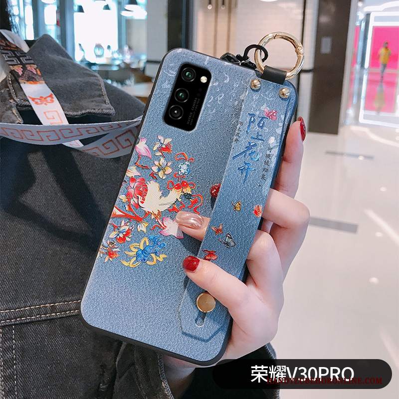 Custodia Honor View30 Pro Vintage Stile Cinese Sottile, Cover Honor View30 Pro Creativo Telefono Blu