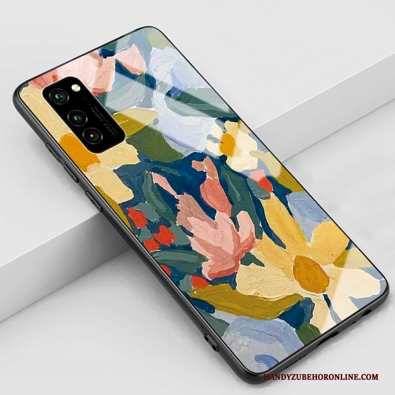 Custodia Honor View30 Silicone Telefono Blu, Cover Honor View30 Protezione Vetro Fiori