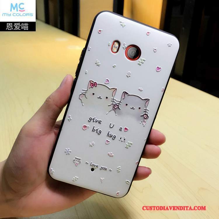 Custodia Htc U11 Silicone Bello Gattino, Cover Htc U11 Cartone Animato Morbido Bianco