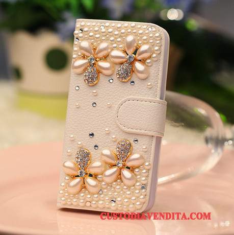 Custodia Huawei Ascend G6 Pelle Telefono Borse, Cover Huawei Ascend G6 Strass Oro