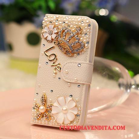 Custodia Huawei Ascend G6 Pelle Telefono Borse, Cover Huawei Ascend G6 Strass Oro