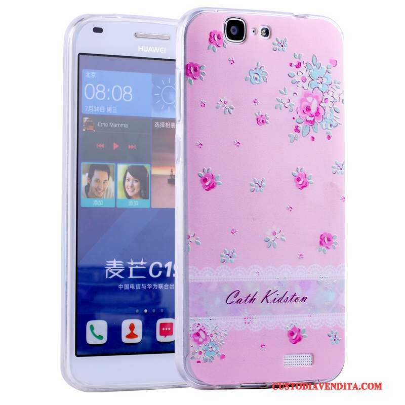 Custodia Huawei Ascend G7 Cartone Animato Anti-cadutatelefono, Cover Huawei Ascend G7 Silicone Morbido Rosa