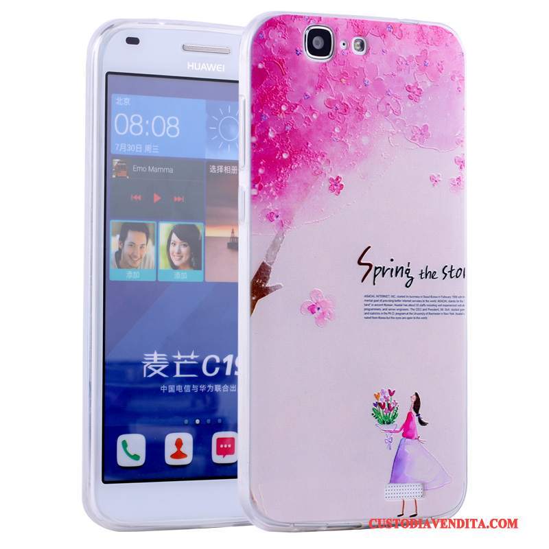 Custodia Huawei Ascend G7 Cartone Animato Anti-cadutatelefono, Cover Huawei Ascend G7 Silicone Morbido Rosa