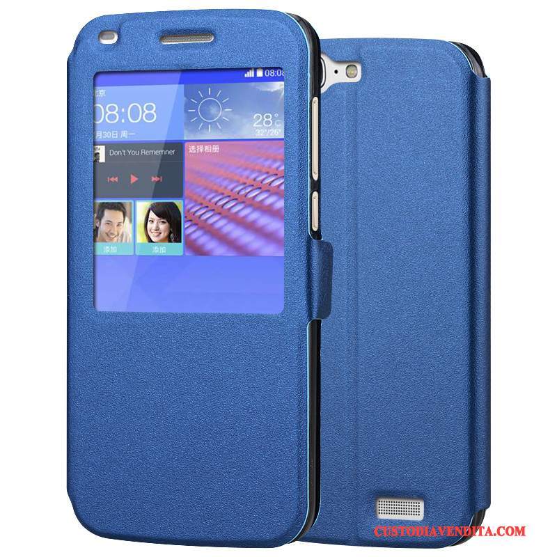 Custodia Huawei Ascend G7 Folio Rosatelefono, Cover Huawei Ascend G7 Pelle