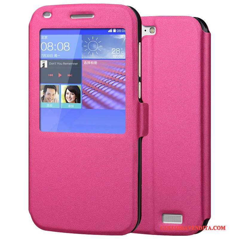 Custodia Huawei Ascend G7 Folio Rosatelefono, Cover Huawei Ascend G7 Pelle