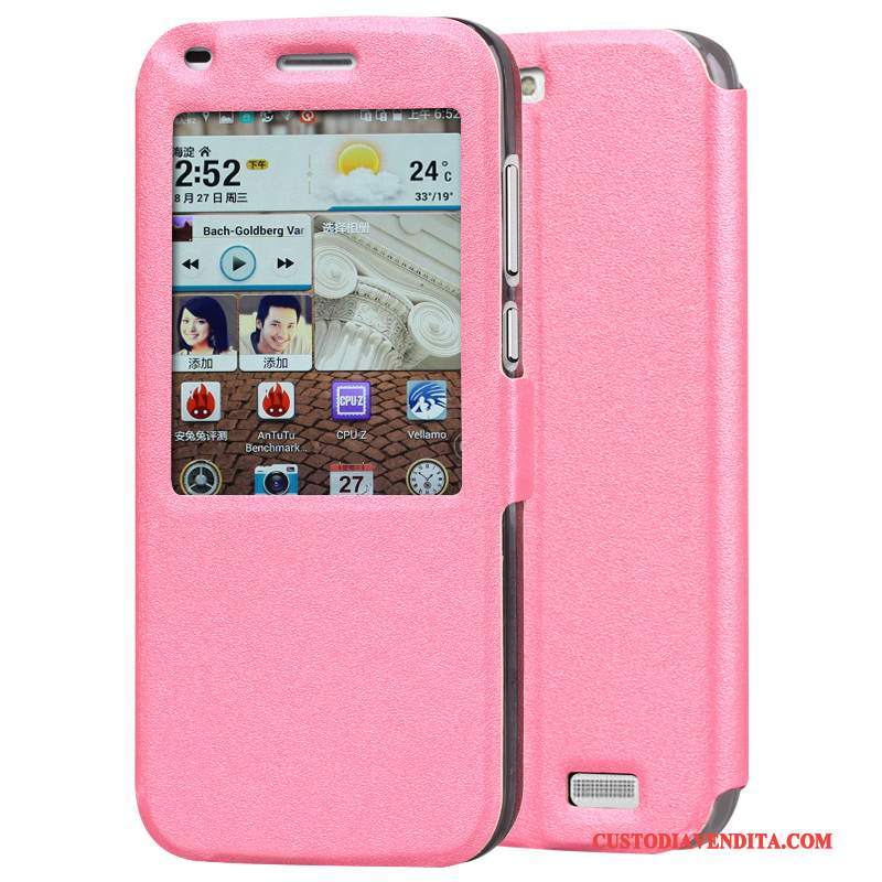 Custodia Huawei Ascend G7 Folio Rosatelefono, Cover Huawei Ascend G7 Pelle