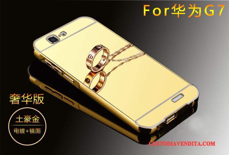 Custodia Huawei Ascend G7 Oro Metallo, Cover Huawei Ascend G7 Telefono Telaio