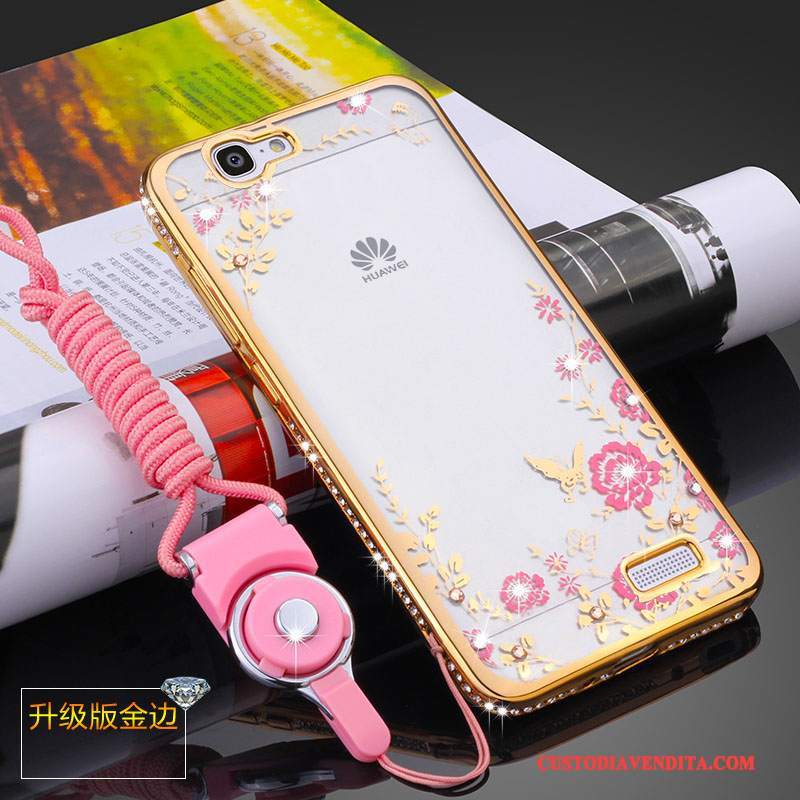 Custodia Huawei Ascend G7 Silicone Morbido Rosa, Cover Huawei Ascend G7 Protezione Telefono Ornamenti Appesi