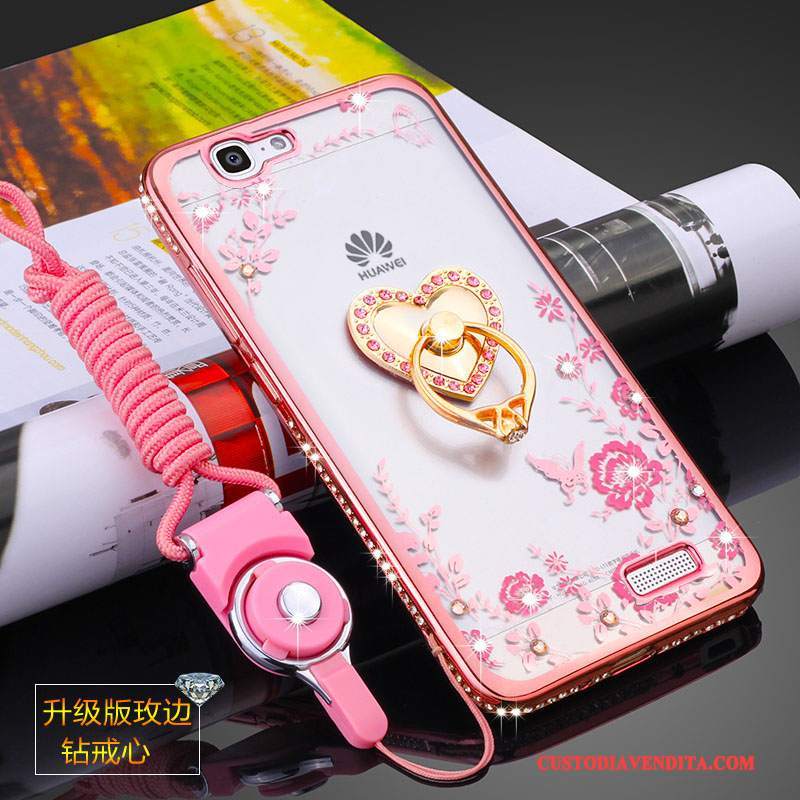 Custodia Huawei Ascend G7 Silicone Morbido Rosa, Cover Huawei Ascend G7 Protezione Telefono Ornamenti Appesi