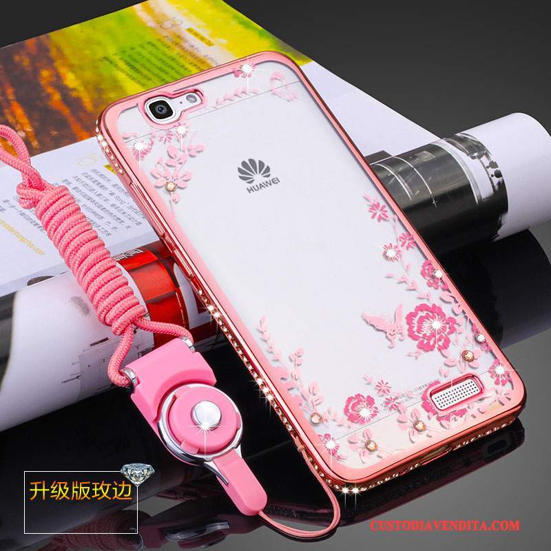 Custodia Huawei Ascend G7 Silicone Morbido Rosa, Cover Huawei Ascend G7 Protezione Telefono Ornamenti Appesi