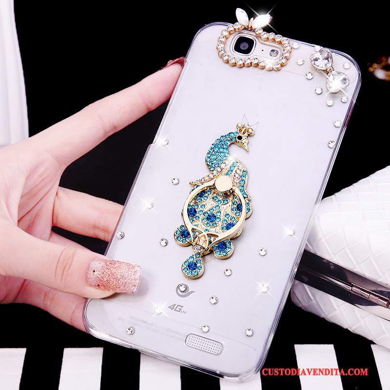 Custodia Huawei Ascend G7 Strass Telefono Ring, Cover Huawei Ascend G7 Tendenza Bianco