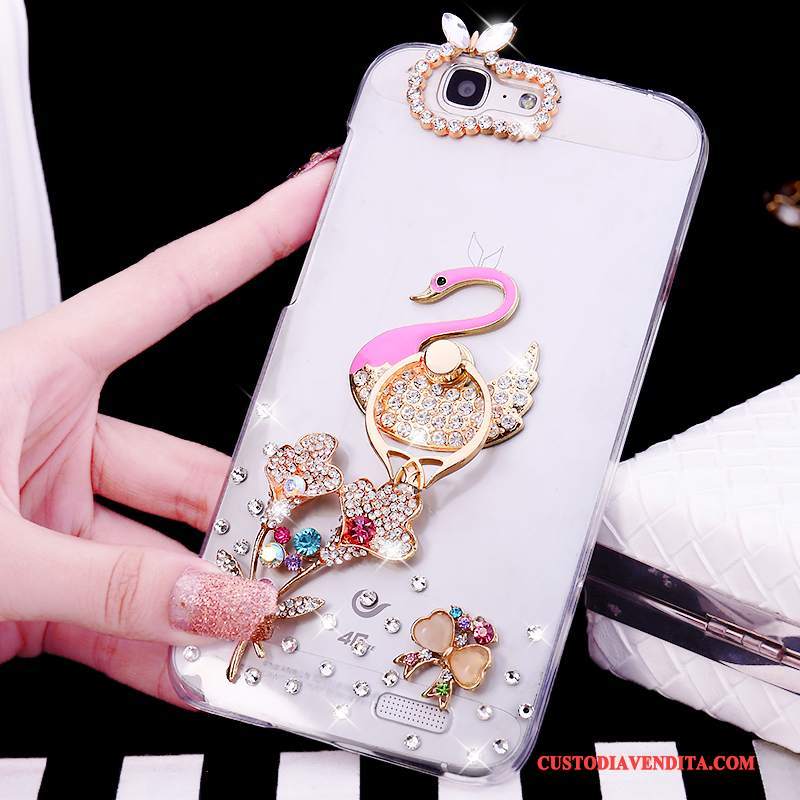 Custodia Huawei Ascend G7 Strass Telefono Ring, Cover Huawei Ascend G7 Tendenza Bianco