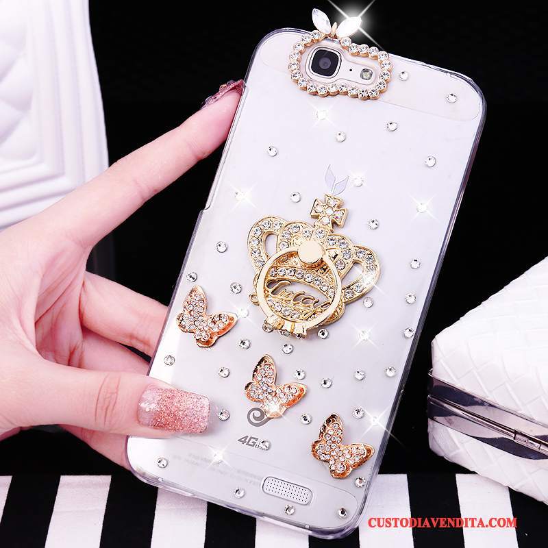 Custodia Huawei Ascend G7 Strass Telefono Ring, Cover Huawei Ascend G7 Tendenza Bianco