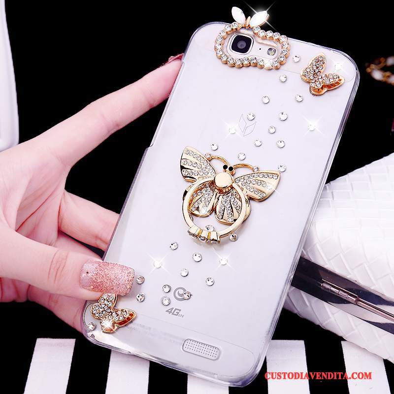 Custodia Huawei Ascend G7 Strass Telefono Ring, Cover Huawei Ascend G7 Tendenza Bianco