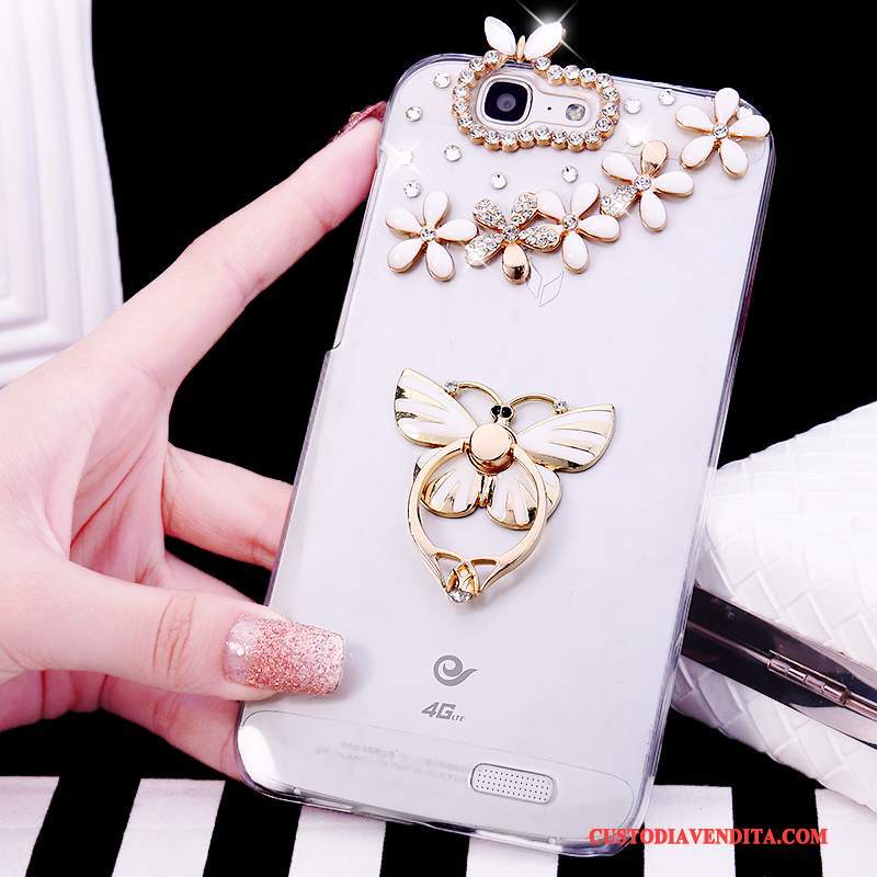 Custodia Huawei Ascend G7 Strass Telefono Ring, Cover Huawei Ascend G7 Tendenza Bianco