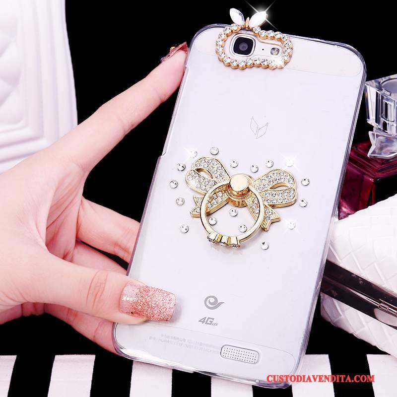 Custodia Huawei Ascend G7 Strass Telefono Ring, Cover Huawei Ascend G7 Tendenza Bianco