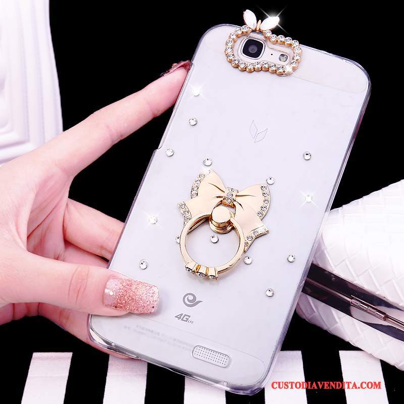 Custodia Huawei Ascend G7 Strass Telefono Ring, Cover Huawei Ascend G7 Tendenza Bianco