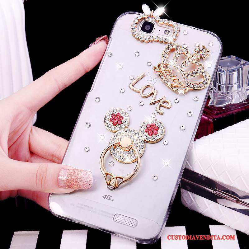 Custodia Huawei Ascend G7 Strass Telefono Ring, Cover Huawei Ascend G7 Tendenza Bianco