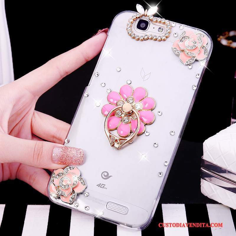 Custodia Huawei Ascend G7 Strass Telefono Ring, Cover Huawei Ascend G7 Tendenza Bianco